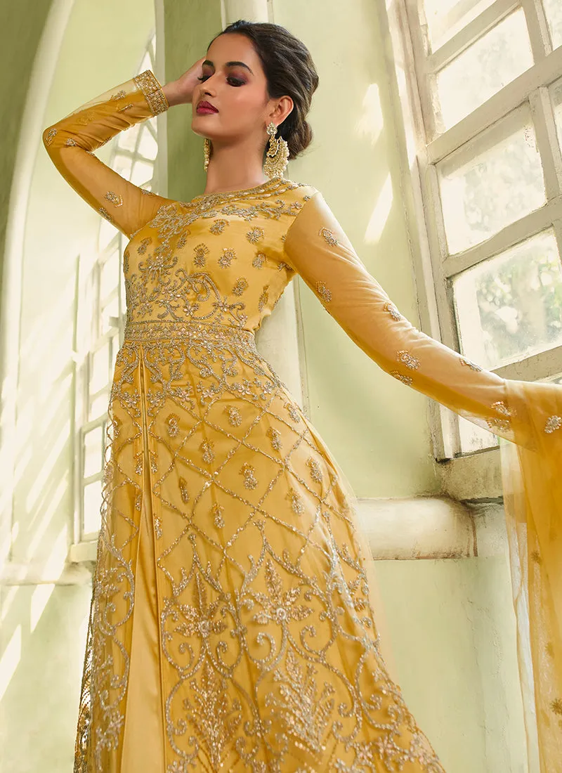 Yellow Embroidery Slit Style Wedding Anarkali Suit