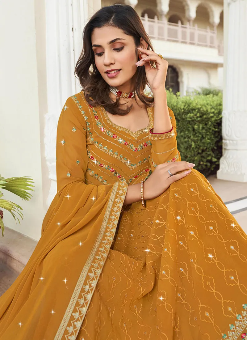 Yellow Sequence Embroidery Georgette Anarkali Suit